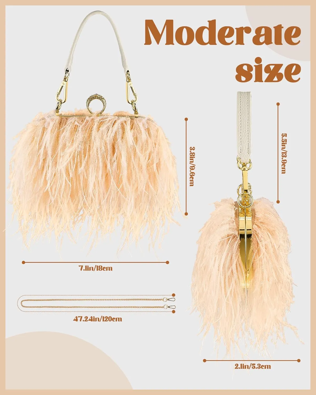 Tessco Women Ostrich Feather Tote Bag Fluffy Purse Clutch Feather Evening Handbag for Wedding