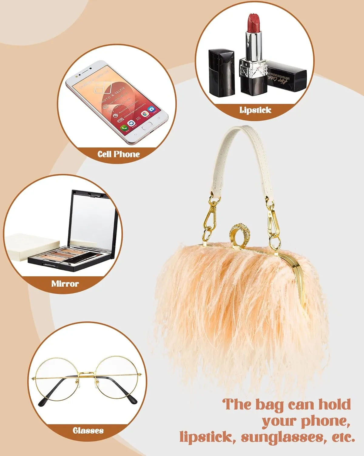Tessco Women Ostrich Feather Tote Bag Fluffy Purse Clutch Feather Evening Handbag for Wedding