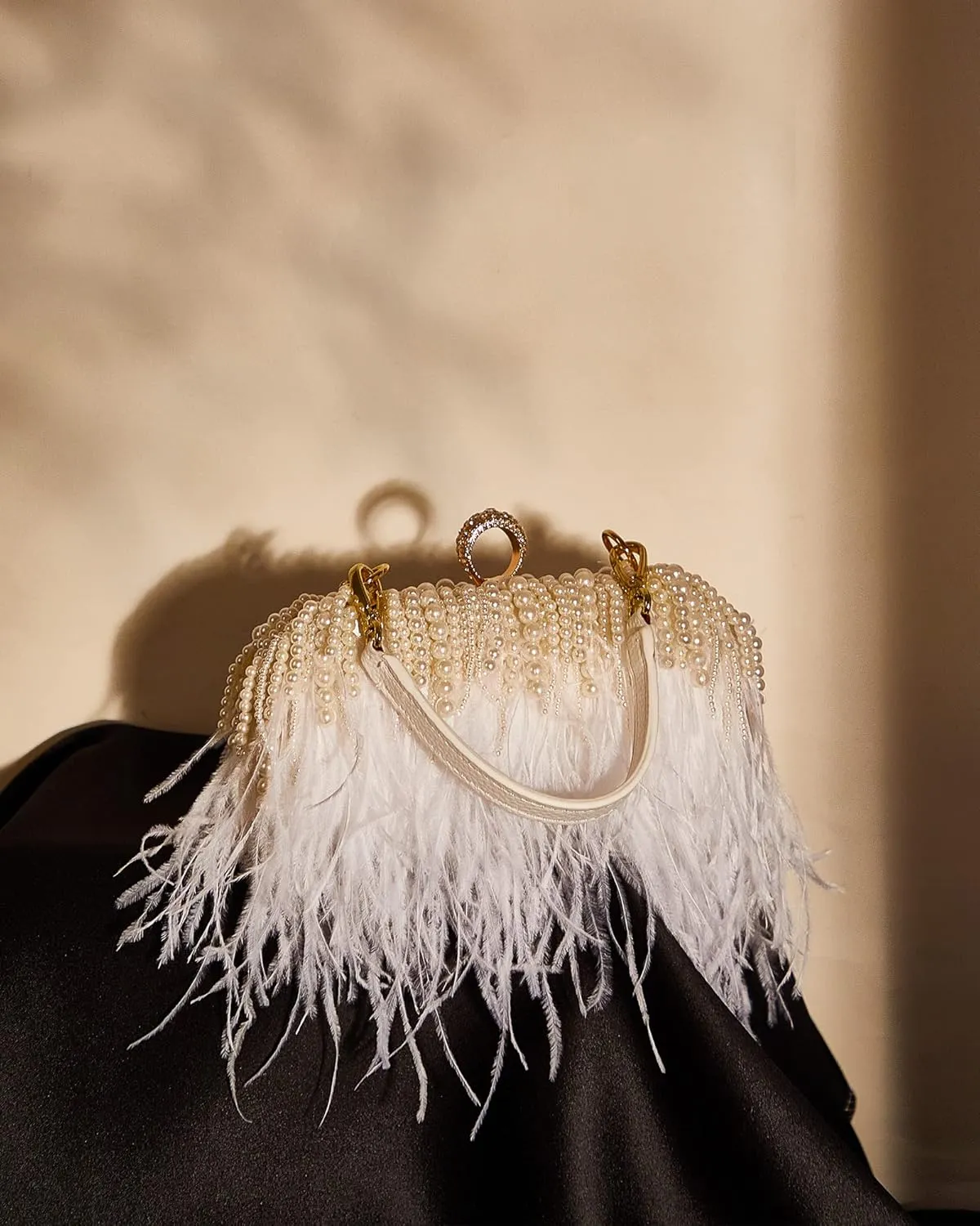 Tessco Women Ostrich Feather Tote Bag Fluffy Purse Clutch Feather Evening Handbag for Wedding