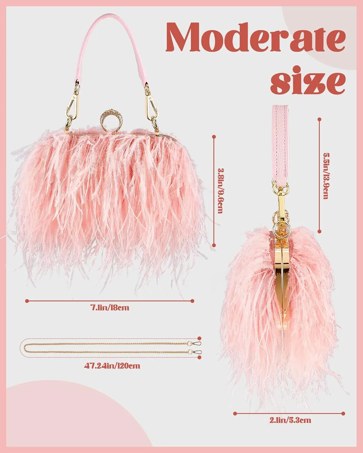 Tessco Women Ostrich Feather Tote Bag Fluffy Purse Clutch Feather Evening Handbag for Wedding