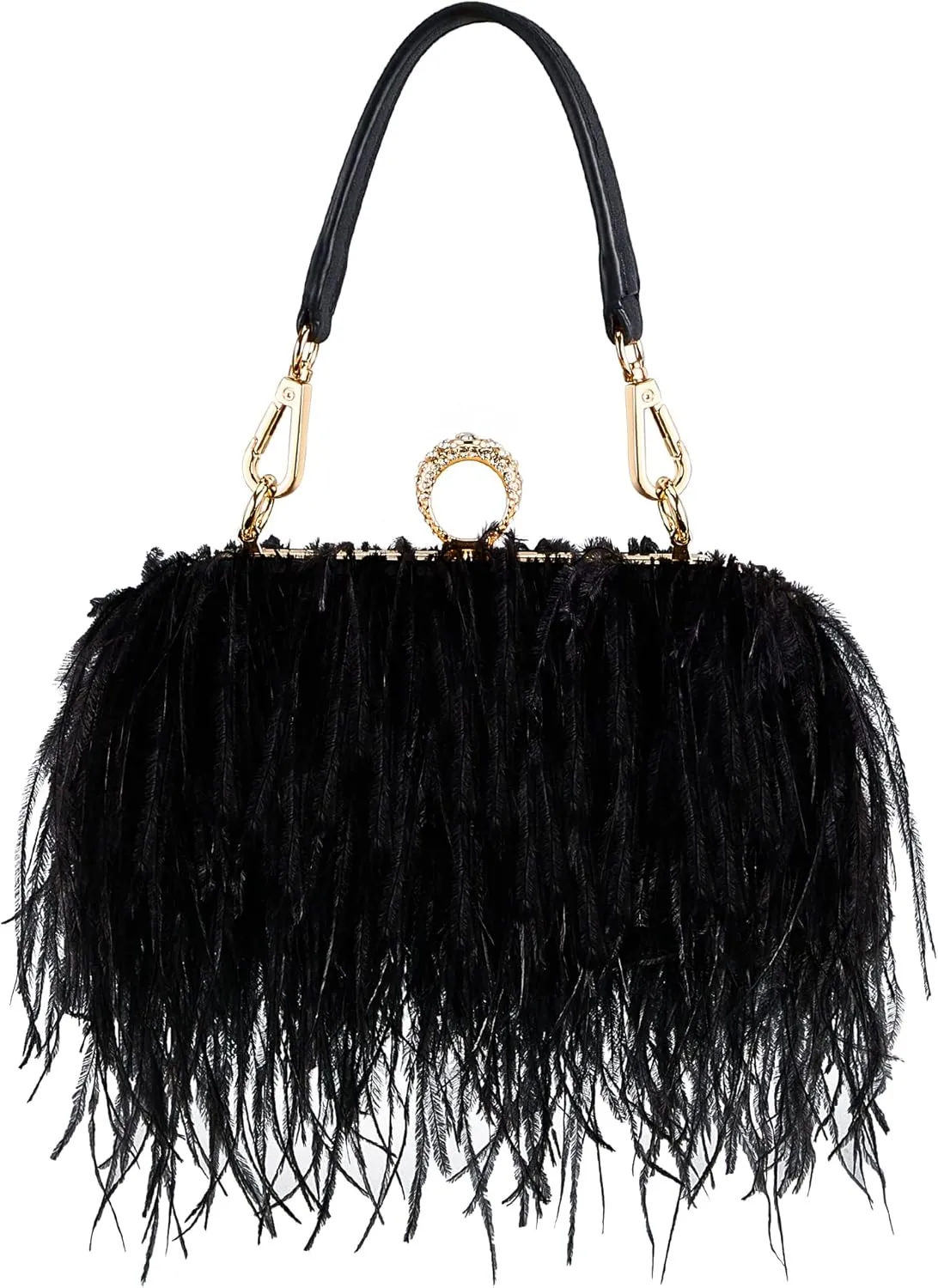 Tessco Women Ostrich Feather Tote Bag Fluffy Purse Clutch Feather Evening Handbag for Wedding