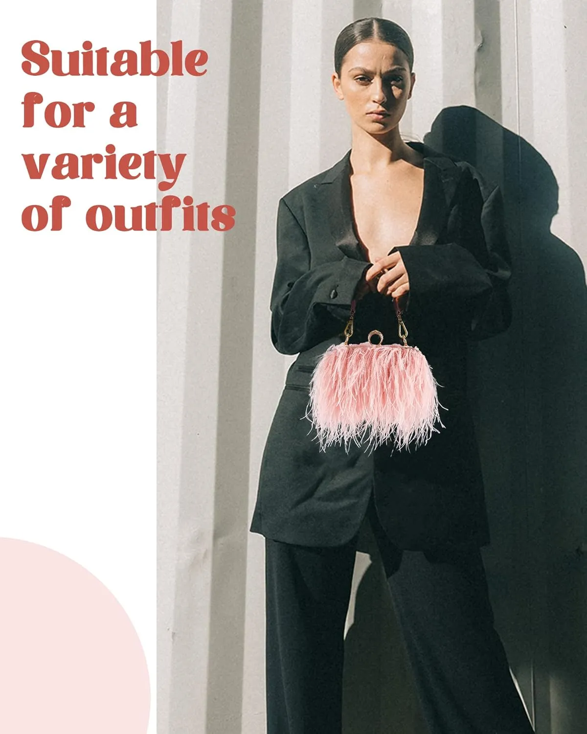 Tessco Women Ostrich Feather Tote Bag Fluffy Purse Clutch Feather Evening Handbag for Wedding