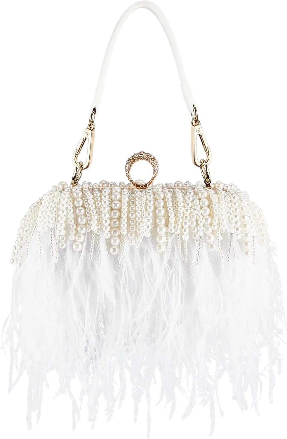 Tessco Women Ostrich Feather Tote Bag Fluffy Purse Clutch Feather Evening Handbag for Wedding