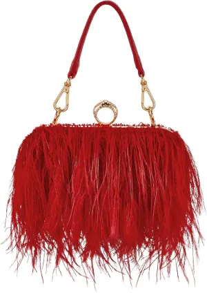 Tessco Women Ostrich Feather Tote Bag Fluffy Purse Clutch Feather Evening Handbag for Wedding