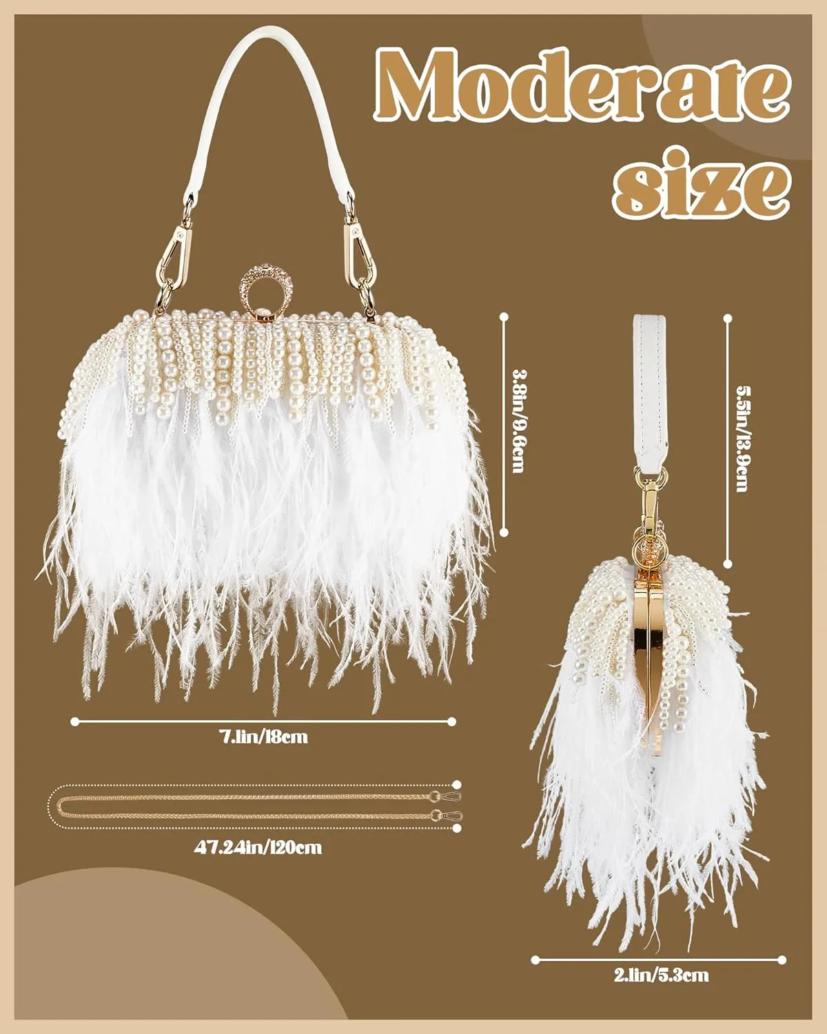 Tessco Women Ostrich Feather Tote Bag Fluffy Purse Clutch Feather Evening Handbag for Wedding