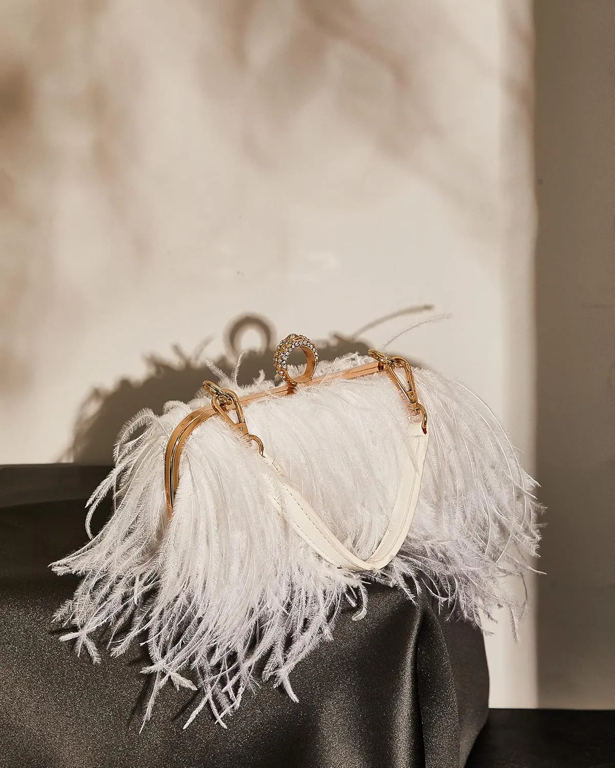Tessco Women Ostrich Feather Tote Bag Fluffy Purse Clutch Feather Evening Handbag for Wedding