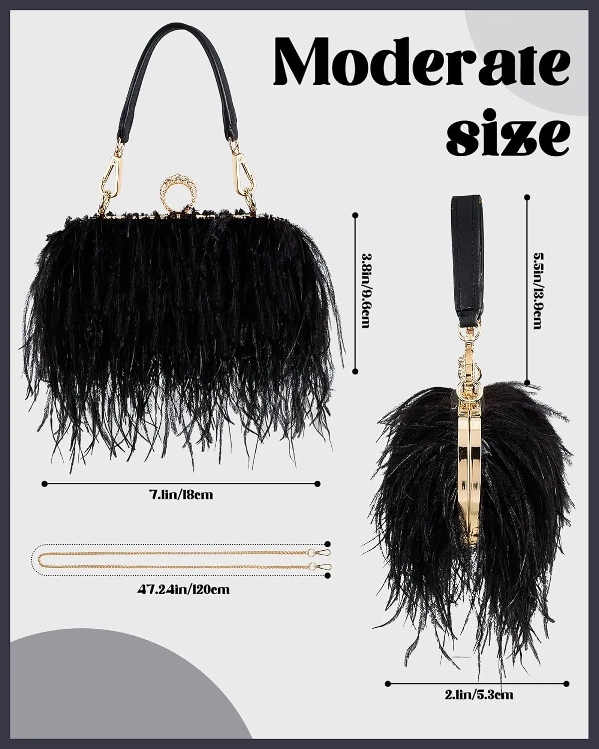 Tessco Women Ostrich Feather Tote Bag Fluffy Purse Clutch Feather Evening Handbag for Wedding