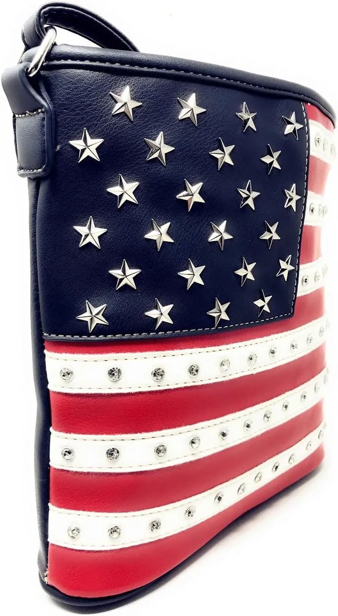 Texas West American Flag Rhinestone Women's Handbags Purse Wallet Set in Multi-Color