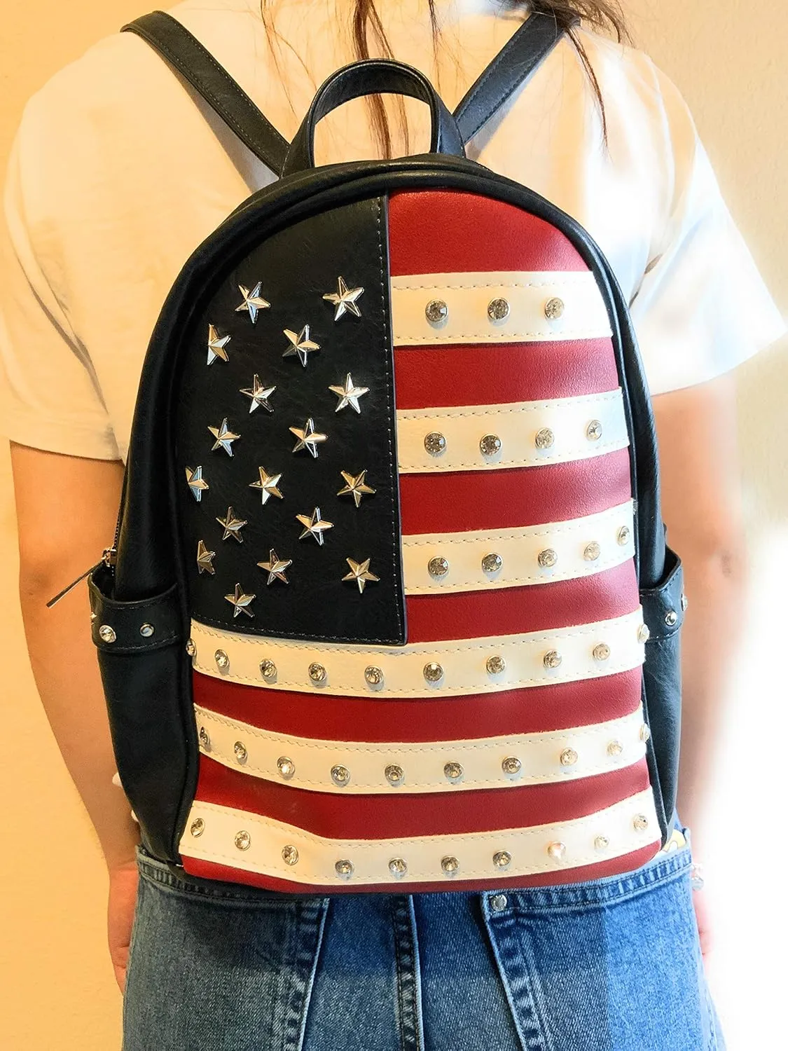 Texas West American Flag Rhinestone Women's Handbags Purse Wallet Set in Multi-Color