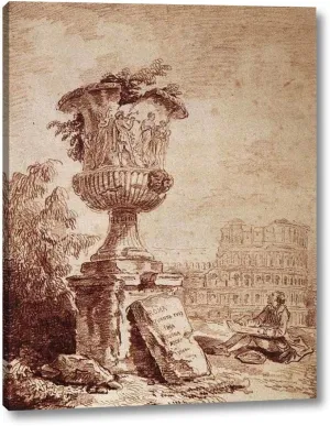 The Draughtsman of The Borghese Vase by Hubert Robert - 12" x 16" Gallery Wrap Canvas Art Print - Ready to Hang