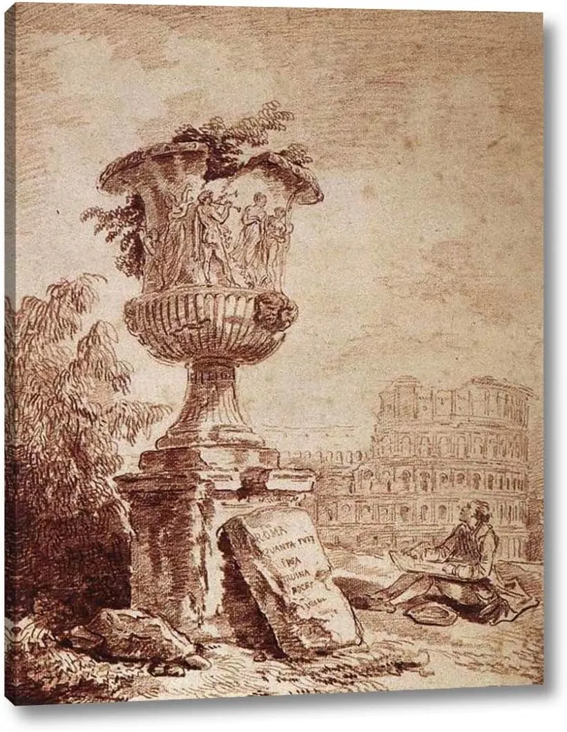 The Draughtsman of The Borghese Vase by Hubert Robert - 12" x 16" Gallery Wrap Canvas Art Print - Ready to Hang