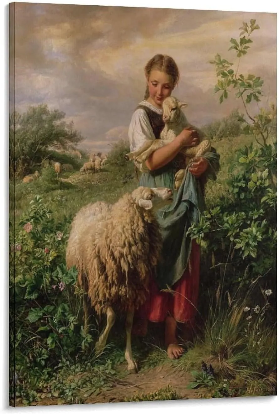 The Shepherdess 1866 By Johann Baptist Hofner Painting Poster Canvas Wall Art For Room Aesthetic And Decor Poster For Bedroom Living Room Bathroom Kitchen Office Decor 20x30inch(50x75cm) Frame-style
