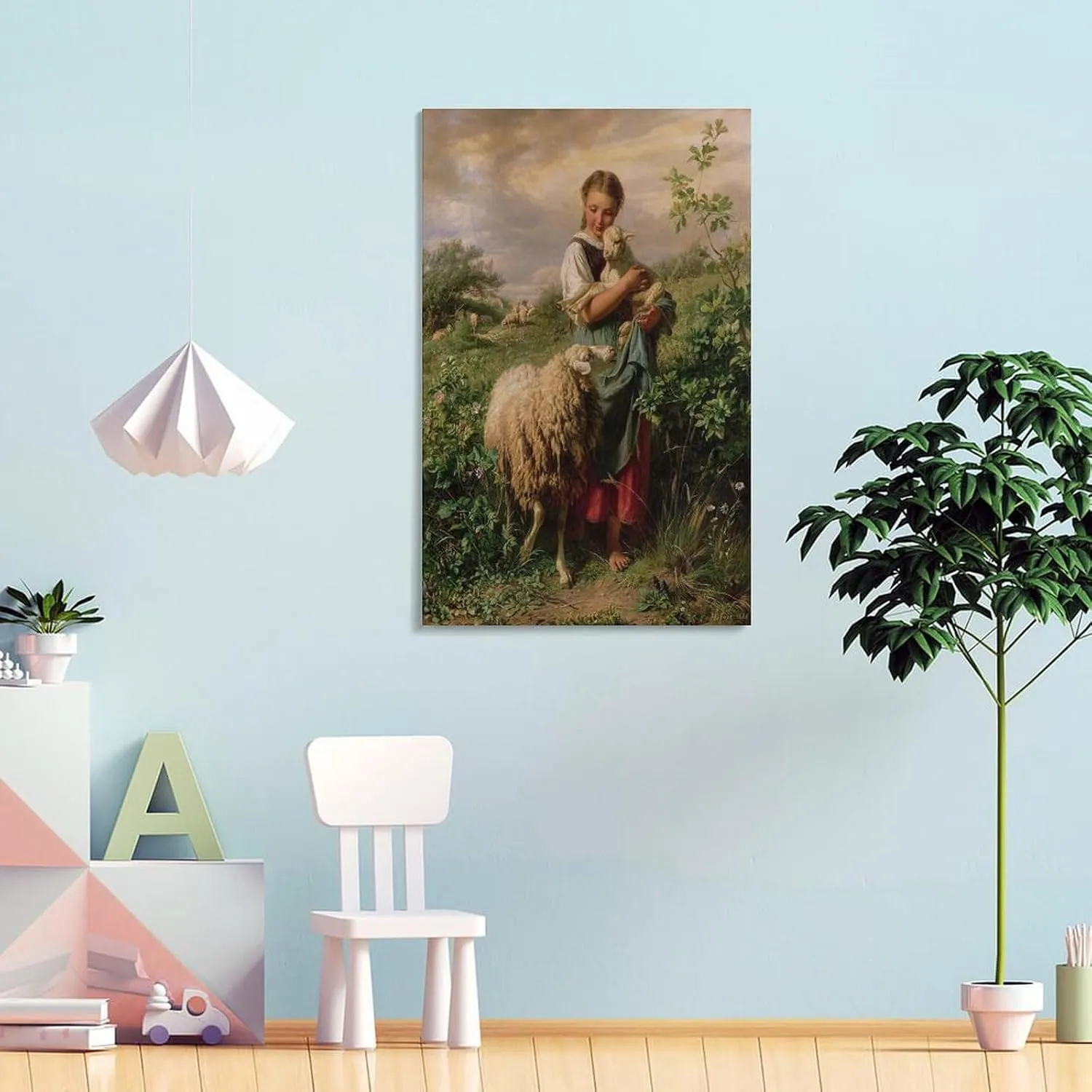 The Shepherdess 1866 By Johann Baptist Hofner Painting Poster Canvas Wall Art For Room Aesthetic And Decor Poster For Bedroom Living Room Bathroom Kitchen Office Decor 20x30inch(50x75cm) Frame-style