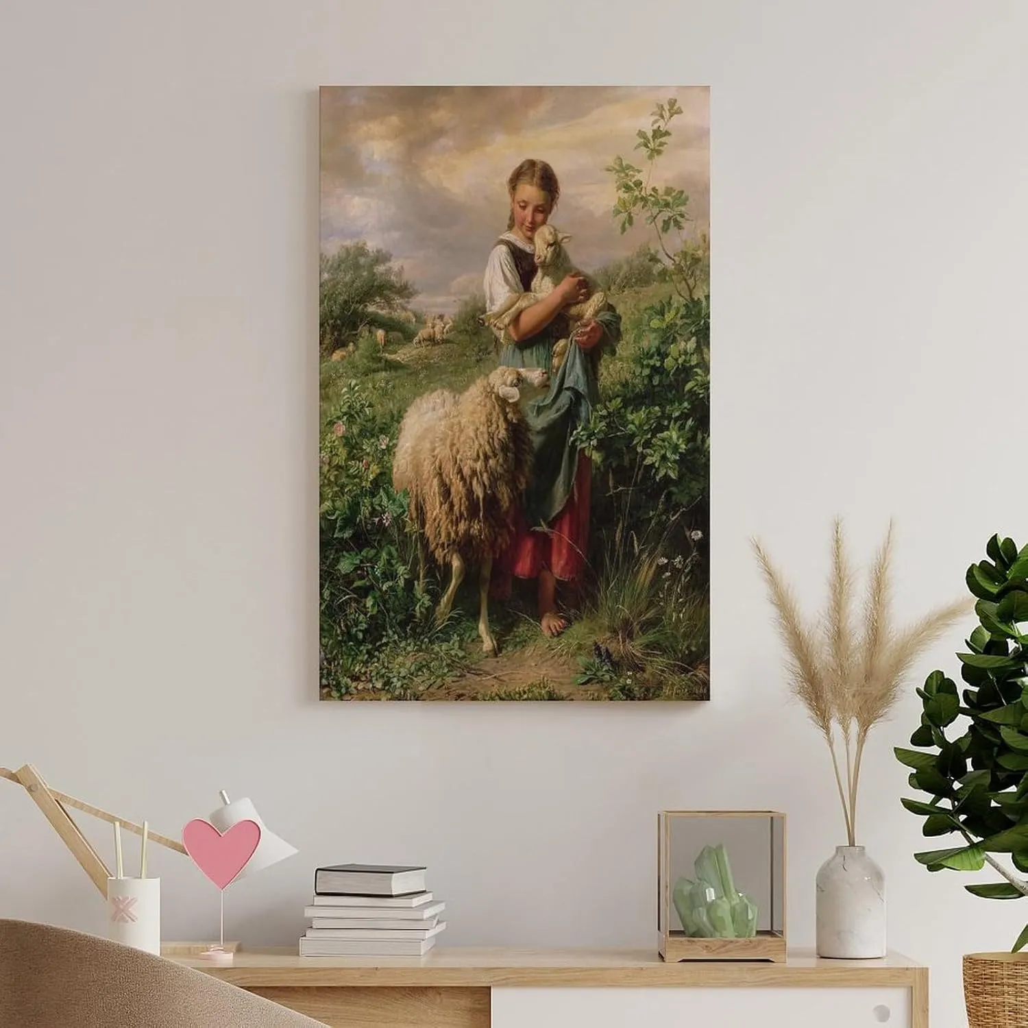 The Shepherdess 1866 By Johann Baptist Hofner Painting Poster Canvas Wall Art For Room Aesthetic And Decor Poster For Bedroom Living Room Bathroom Kitchen Office Decor 20x30inch(50x75cm) Frame-style