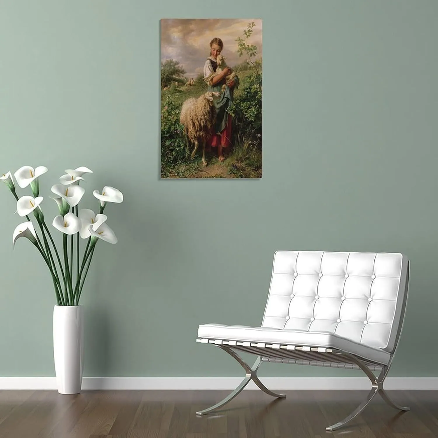 The Shepherdess 1866 By Johann Baptist Hofner Painting Poster Canvas Wall Art For Room Aesthetic And Decor Poster For Bedroom Living Room Bathroom Kitchen Office Decor 20x30inch(50x75cm) Frame-style