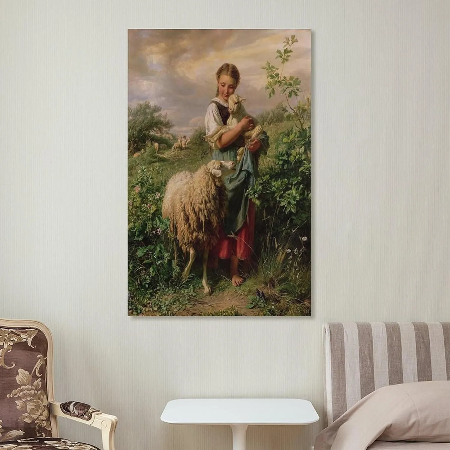 The Shepherdess 1866 By Johann Baptist Hofner Painting Poster Canvas Wall Art For Room Aesthetic And Decor Poster For Bedroom Living Room Bathroom Kitchen Office Decor 20x30inch(50x75cm) Frame-style