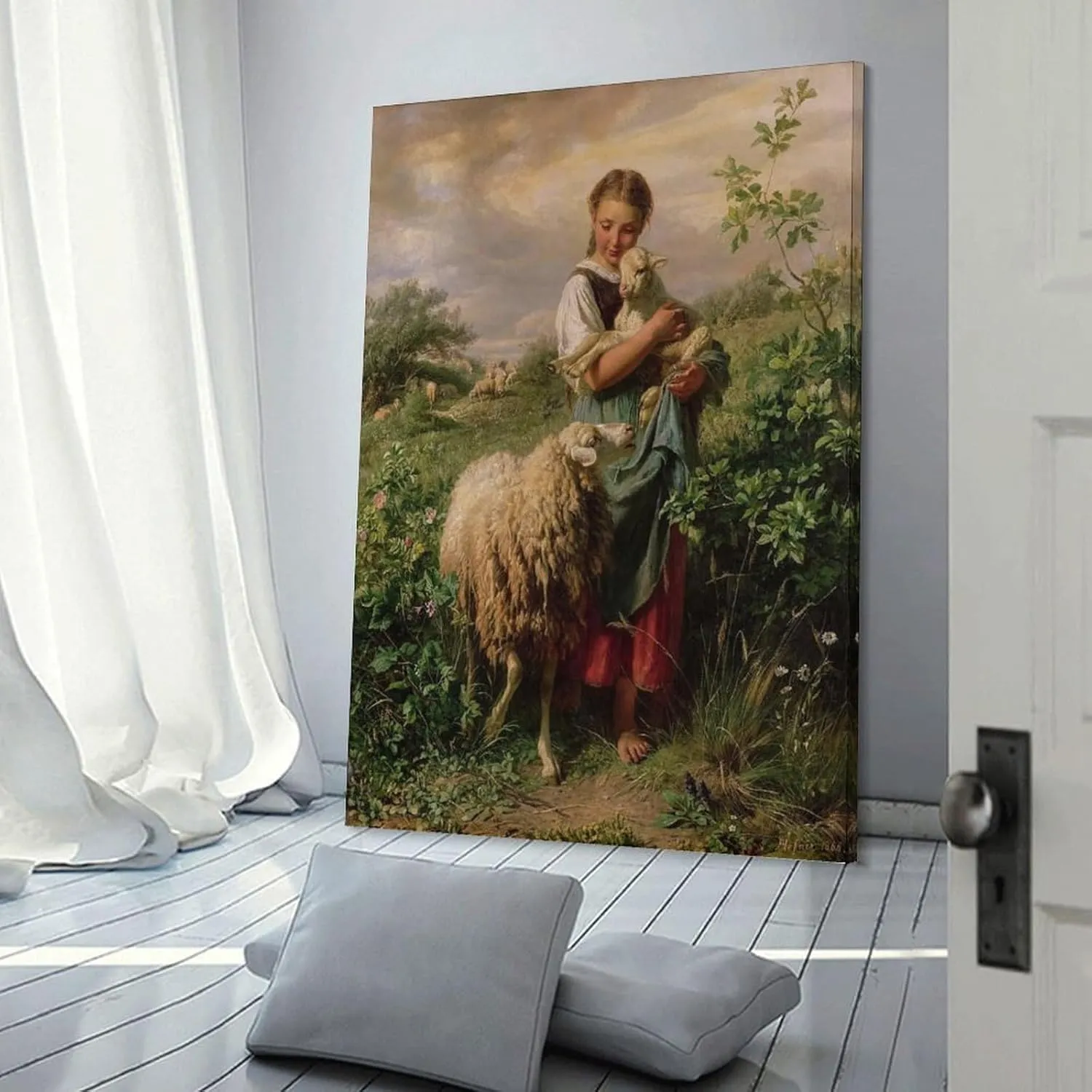 The Shepherdess 1866 By Johann Baptist Hofner Painting Poster Canvas Wall Art For Room Aesthetic And Decor Poster For Bedroom Living Room Bathroom Kitchen Office Decor 20x30inch(50x75cm) Frame-style