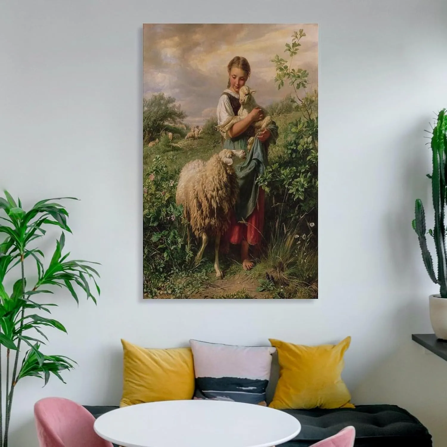 The Shepherdess 1866 By Johann Baptist Hofner Painting Poster Canvas Wall Art For Room Aesthetic And Decor Poster For Bedroom Living Room Bathroom Kitchen Office Decor 20x30inch(50x75cm) Frame-style