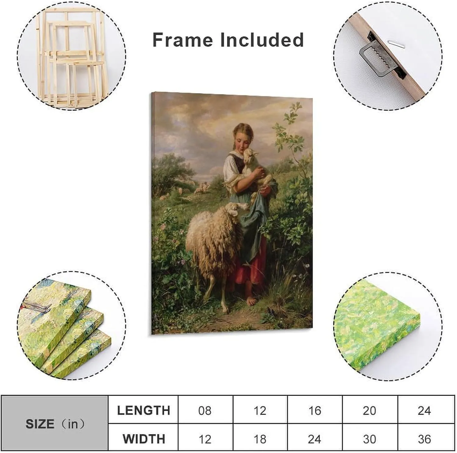 The Shepherdess 1866 By Johann Baptist Hofner Painting Poster Canvas Wall Art For Room Aesthetic And Decor Poster For Bedroom Living Room Bathroom Kitchen Office Decor 20x30inch(50x75cm) Frame-style
