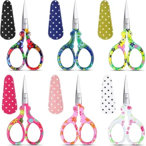 Therwen 3.6 Inch Embroidery Scissors with Artificial Leather Cover Stainless Steel Vintage Craft Scissors for Crafting Threading DIY Needlework Art Manual Handicraft(6 Pcs,Colorful)