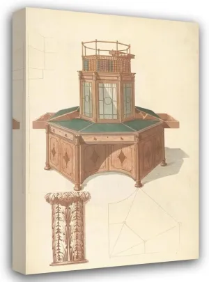 Thomas Sheraton 13x18 Gallery Wrapped Canvas Museum Art Print Titled: Octagonal Writing Cabinet and Bookcase (1805-1806)