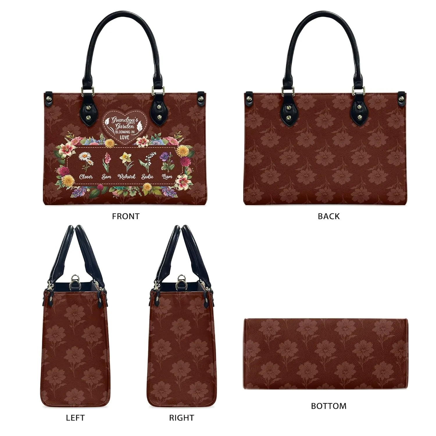 THUYPT Personalized Birth Flower Leather Bag for Mom, Mom Leather Handbag with Ziplock, Gift for Mom, Grandma, Women Leather Handbag, Mother's Day Gifts (11)