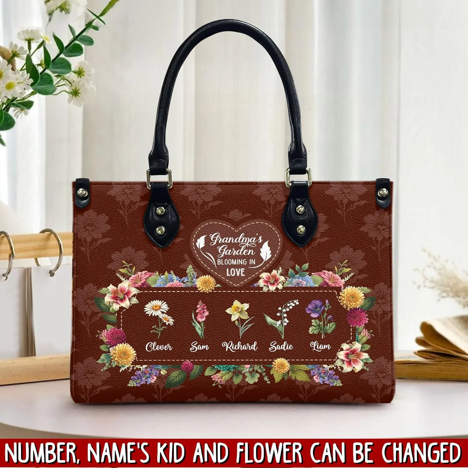 THUYPT Personalized Birth Flower Leather Bag for Mom, Mom Leather Handbag with Ziplock, Gift for Mom, Grandma, Women Leather Handbag, Mother's Day Gifts (11)