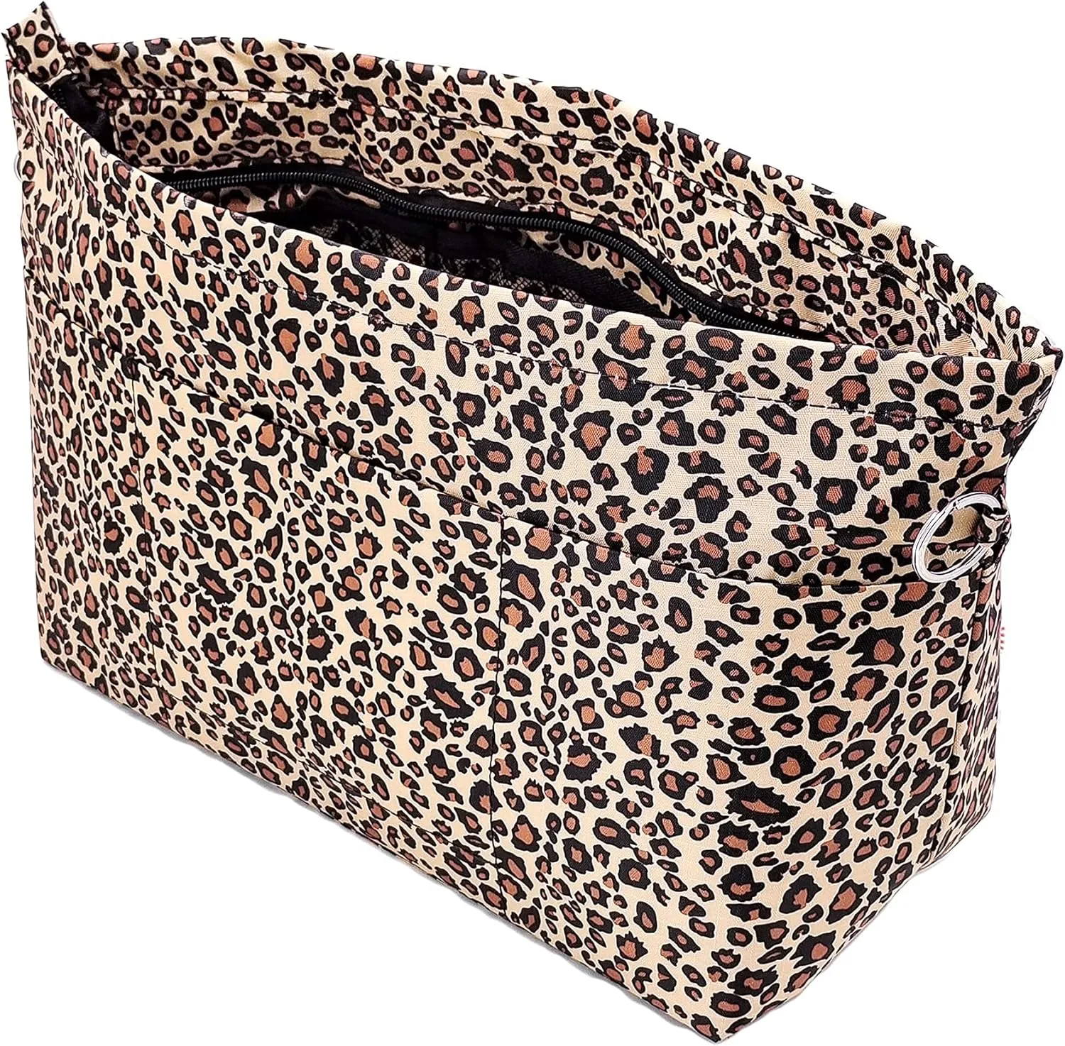 Time Wing Handbag Tote Purse Organizer Insert Bag Liner Shaper Divider Zipper 11 Pockets Compartments Medium Leopard