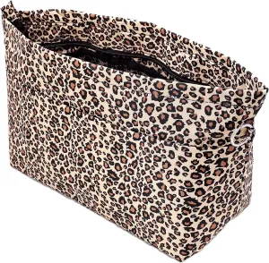 Time Wing Handbag Tote Purse Organizer Insert Bag Liner Shaper Divider Zipper 11 Pockets Compartments Medium Leopard