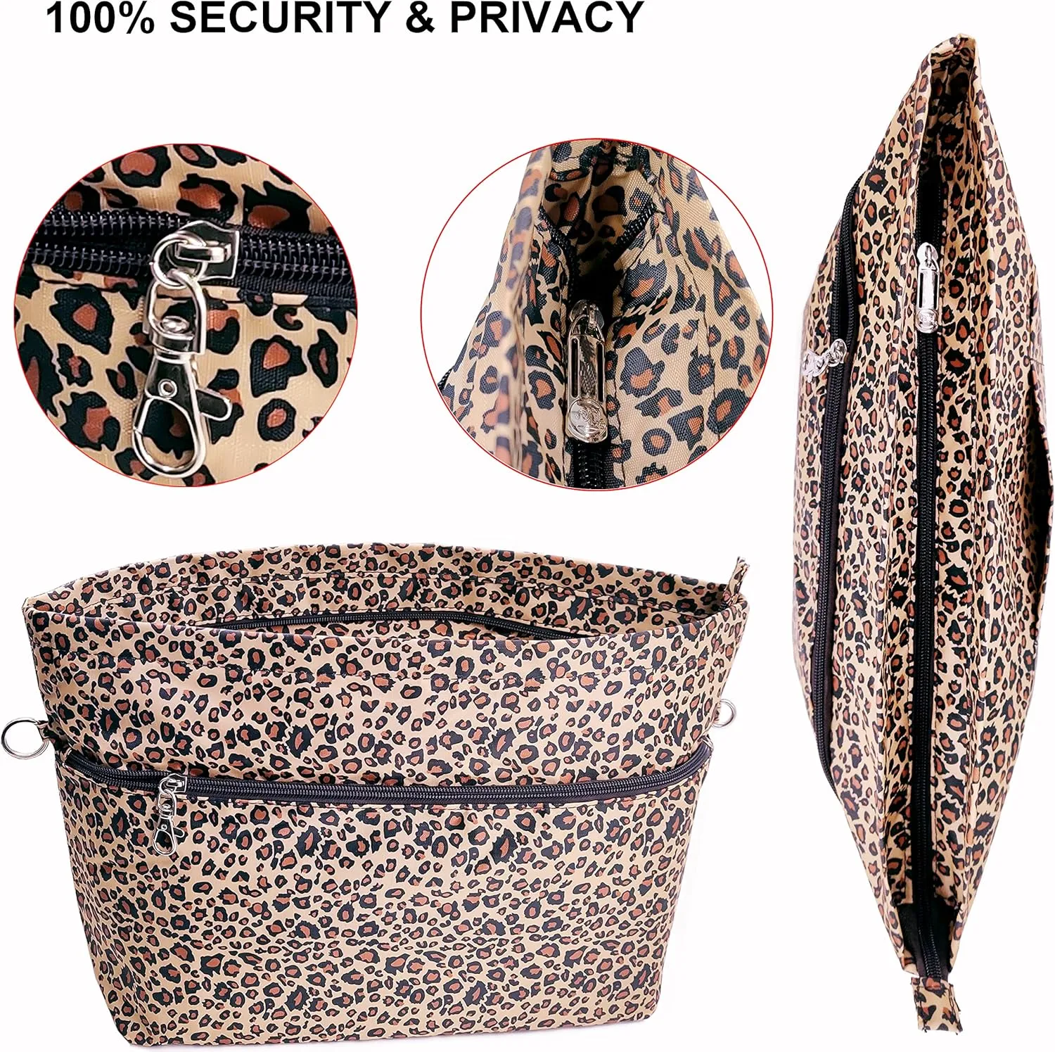Time Wing Handbag Tote Purse Organizer Insert Bag Liner Shaper Divider Zipper 11 Pockets Compartments Medium Leopard