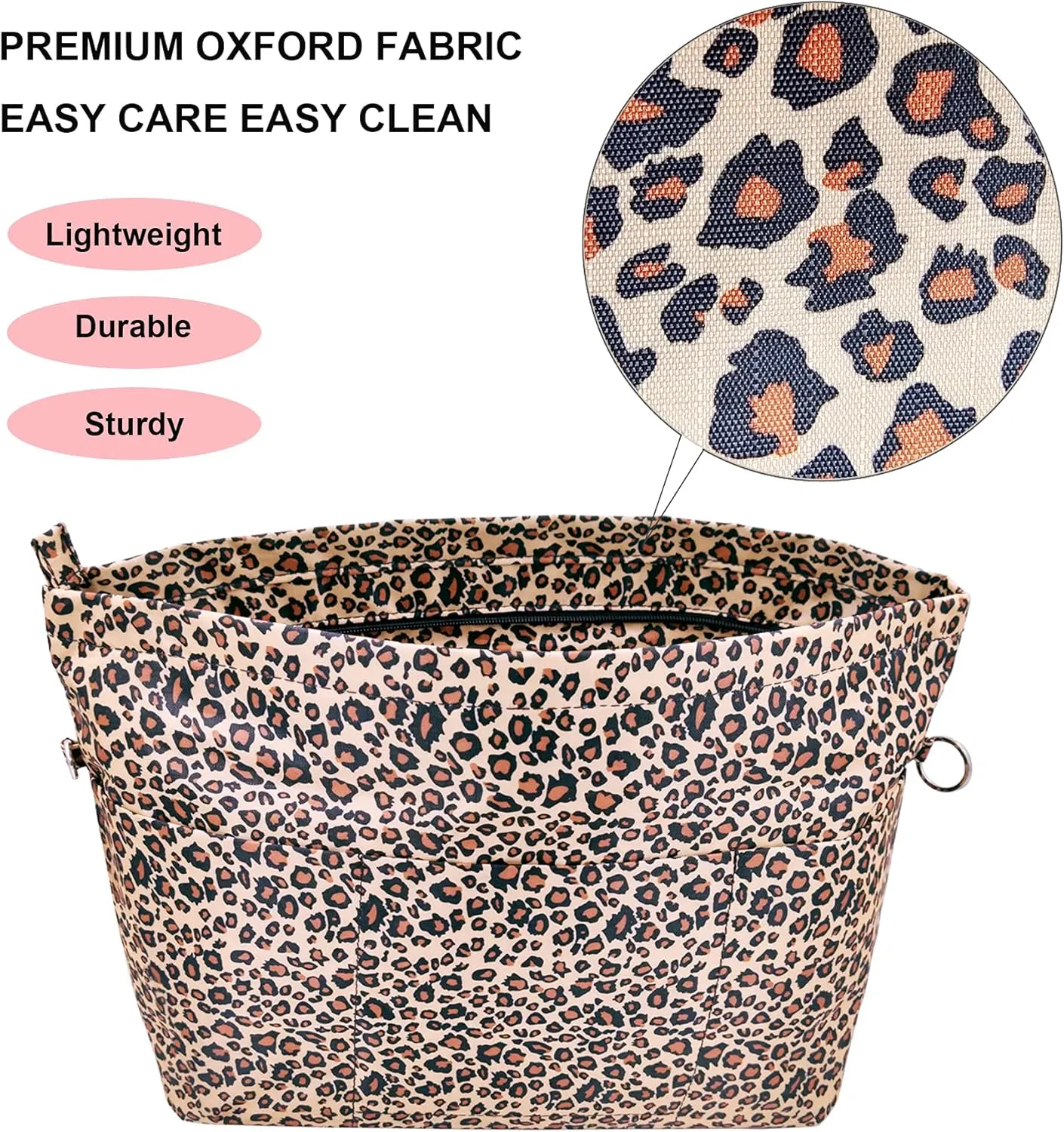 Time Wing Handbag Tote Purse Organizer Insert Bag Liner Shaper Divider Zipper 11 Pockets Compartments Medium Leopard