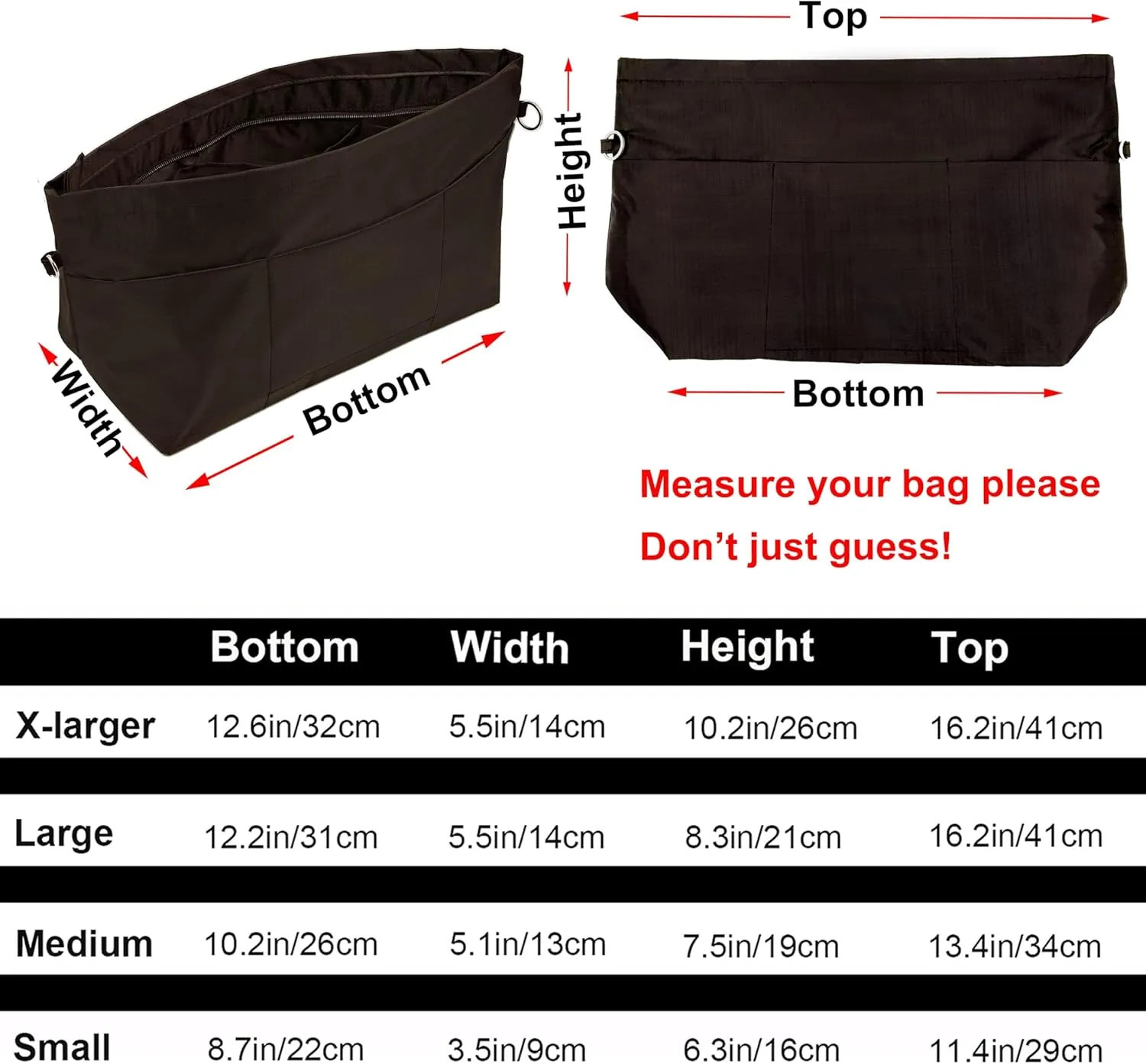 Time Wing Handbag Tote Purse Organizer Insert Bag Liner Shaper Divider Zipper 11 Pockets Compartments Small Coffee