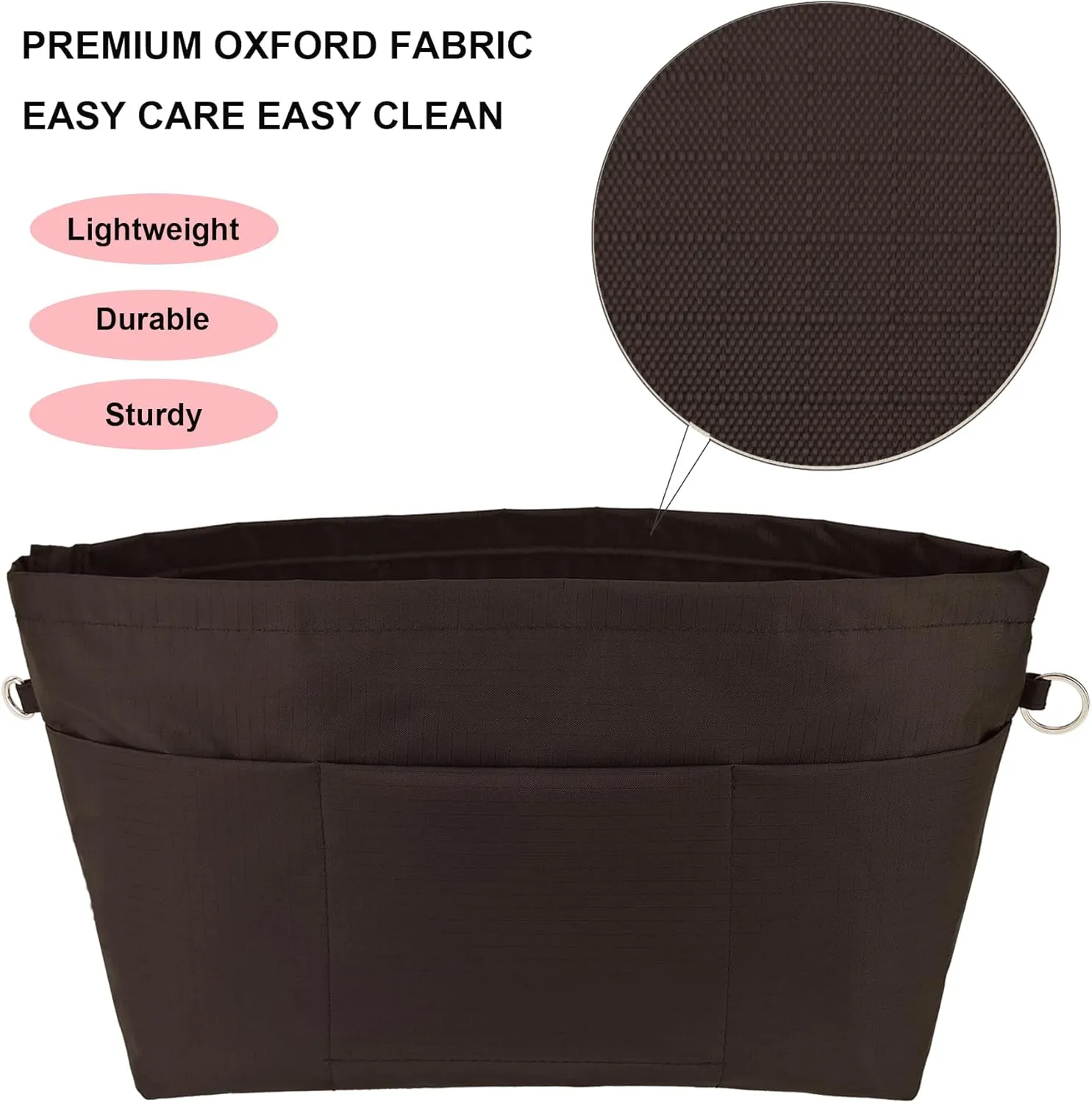 Time Wing Handbag Tote Purse Organizer Insert Bag Liner Shaper Divider Zipper 11 Pockets Compartments Small Coffee