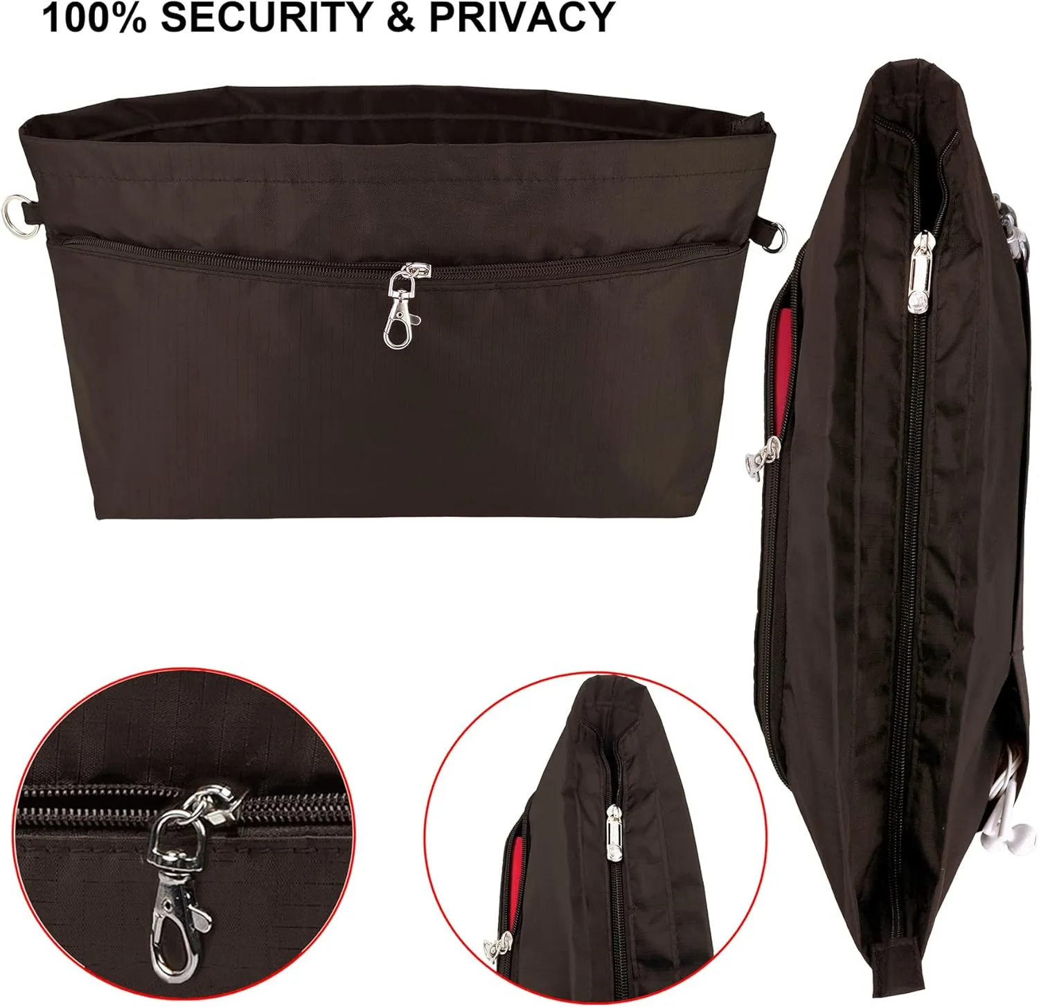 Time Wing Handbag Tote Purse Organizer Insert Bag Liner Shaper Divider Zipper 11 Pockets Compartments Small Coffee
