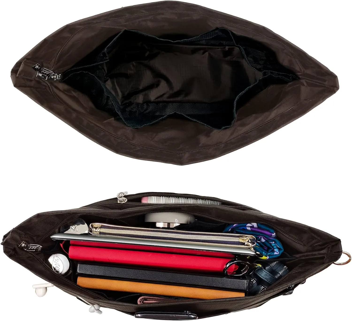 Time Wing Handbag Tote Purse Organizer Insert Bag Liner Shaper Divider Zipper 11 Pockets Compartments Small Coffee