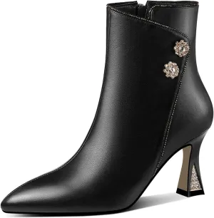 TinaCus Women's Handmade Genuine Leather Side Zip Up High Heel Pointed Toe Ankle Dressy Booties