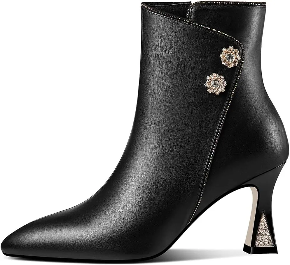 TinaCus Women's Handmade Genuine Leather Side Zip Up High Heel Pointed Toe Ankle Dressy Booties