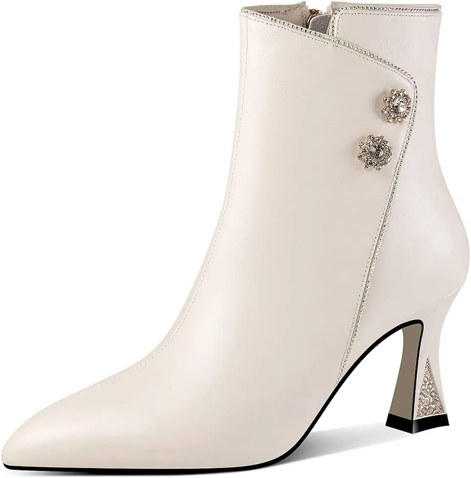 TinaCus Women's Handmade Genuine Leather Side Zip Up High Heel Pointed Toe Ankle Dressy Booties
