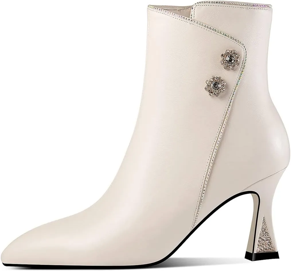 TinaCus Women's Handmade Genuine Leather Side Zip Up High Heel Pointed Toe Ankle Dressy Booties