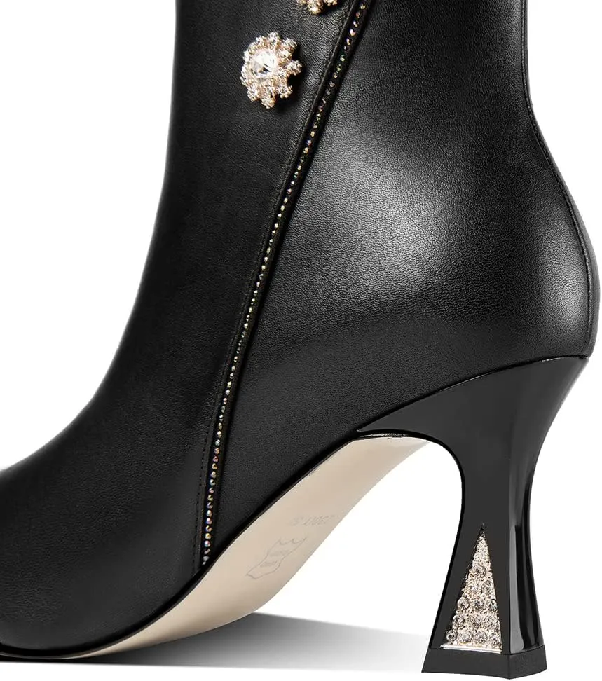TinaCus Women's Handmade Genuine Leather Side Zip Up High Heel Pointed Toe Ankle Dressy Booties