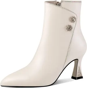 TinaCus Women's Handmade Genuine Leather Side Zip Up High Heel Pointed Toe Ankle Dressy Booties