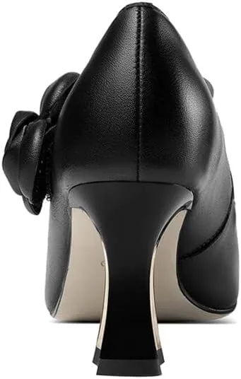 TinaCus Women's Pointed Toe Genuine Leather Handmade Flower Décor Mid Chunky Heels Graceful Pumps Shoes