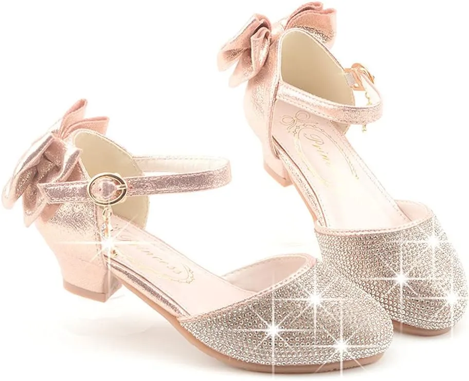 Toddler Little Girls Dress Shoes Glitter Low Heel Mary Jane Sparkle Party Wedding Bridesmaids Princess Pumps Flower Girl Shoes