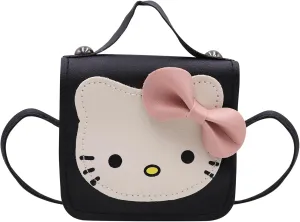 Toddlers Kids Purse Cute Cartoon Bowknot Cat Crossbody Bag Little Girls Small Leather Shoulder Bag Tote Handbag