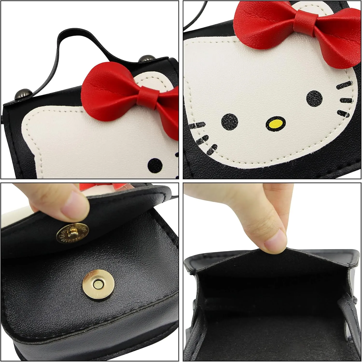 Toddlers Kids Purse Cute Cartoon Bowknot Cat Crossbody Bag Little Girls Small Leather Shoulder Bag Tote Handbag