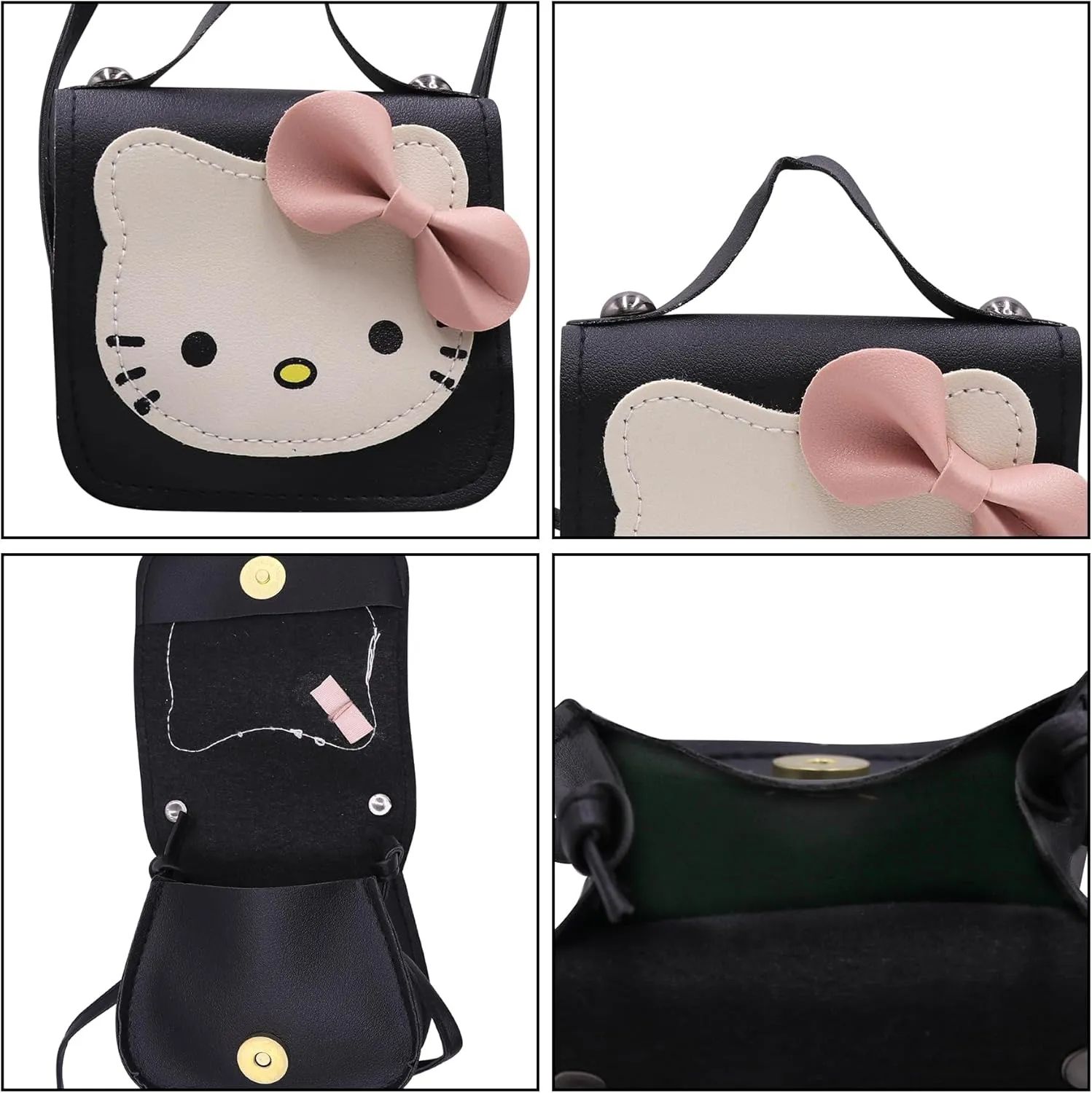 Toddlers Kids Purse Cute Cartoon Bowknot Cat Crossbody Bag Little Girls Small Leather Shoulder Bag Tote Handbag