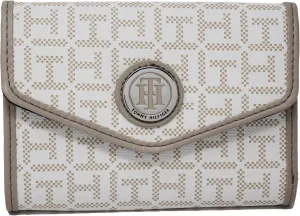 Tommy Hilfiger Women White Gray Coated Canvas Logo Print Small Wallet Clutch Bag