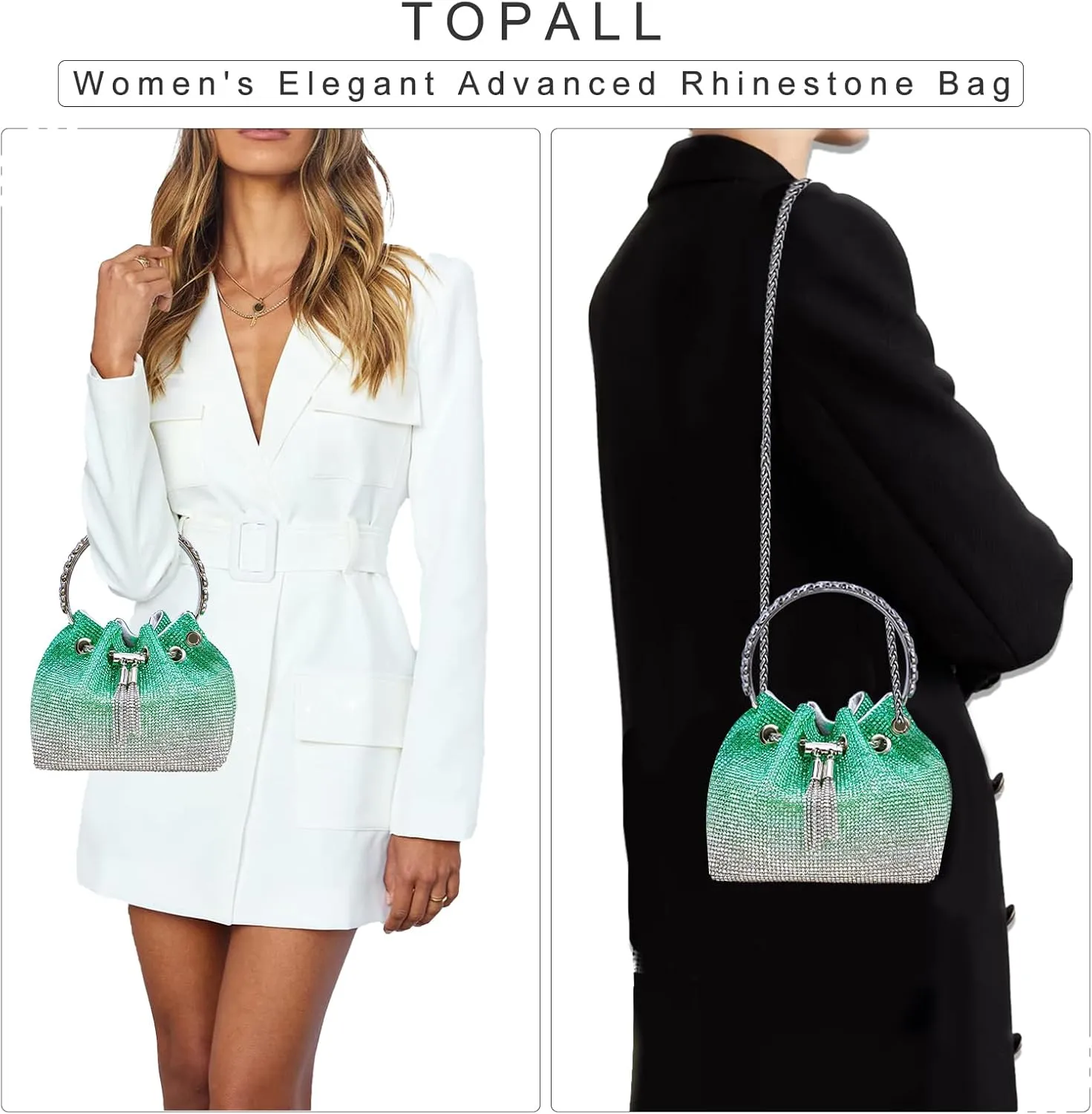 TOPALL Upgrade Rhinestone Evening Bag Bling Purse Sparkly Diamond Silver Clutch Purses for Women Party Club Wedding Prom