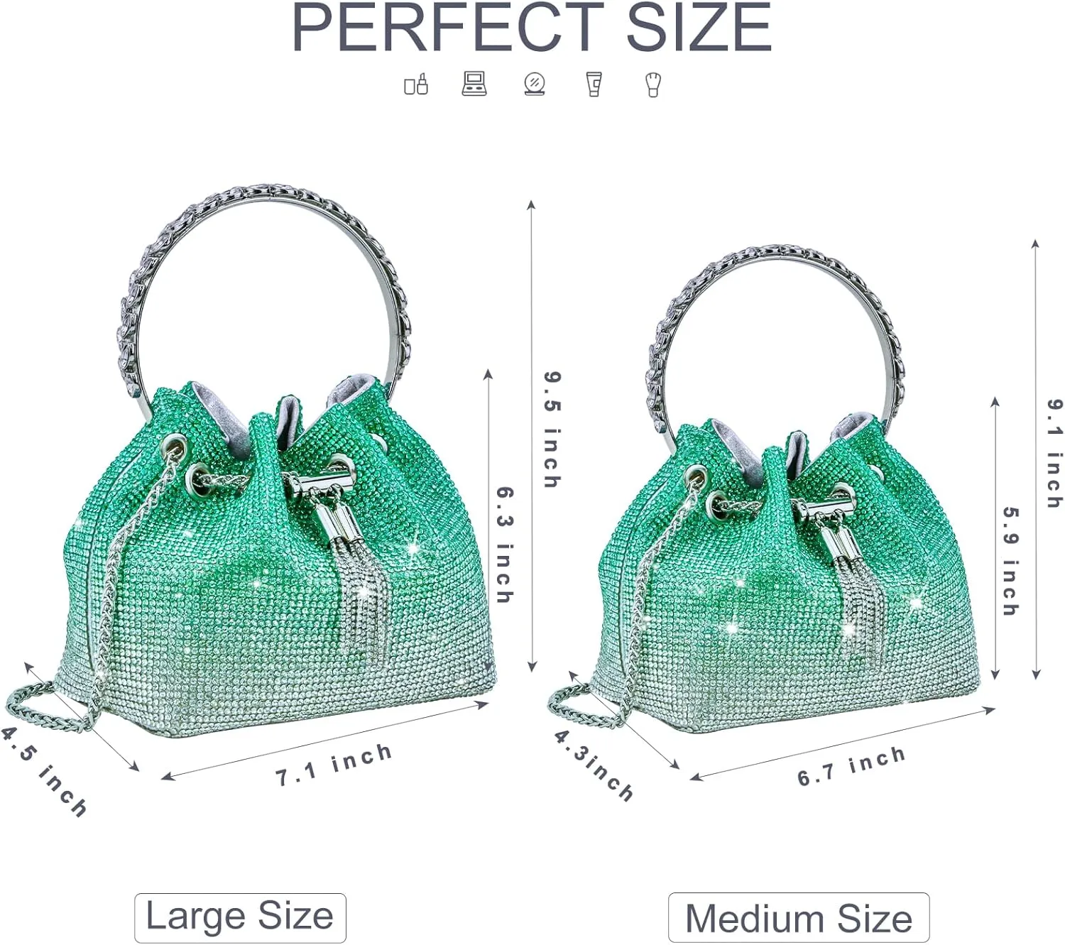 TOPALL Upgrade Rhinestone Evening Bag Bling Purse Sparkly Diamond Silver Clutch Purses for Women Party Club Wedding Prom