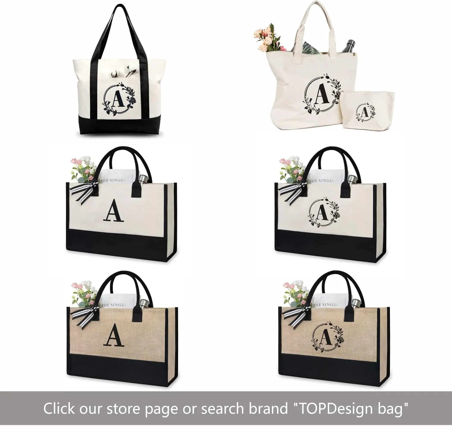 TOPDesign Embroidery Initial Canvas Tote Bag, Personalized Present Bag, Suitable for Wedding, Birthday, Beach, Holiday, is a Great Gift for Women, Mom, Teachers, Friends, Bridesmaids (Letter S)